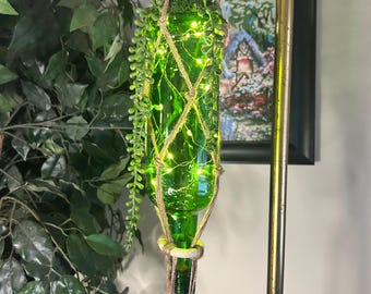 Handmade Hanging Light-Up Planter | Macramé Boho Decor | LED Bottle Planter