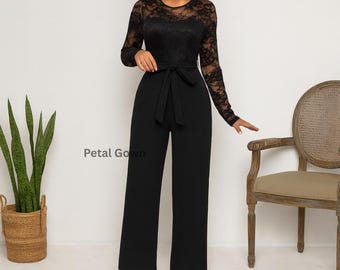 Wide Leg Black Lace Jumpsuits Overalls Loose Fit Rompers