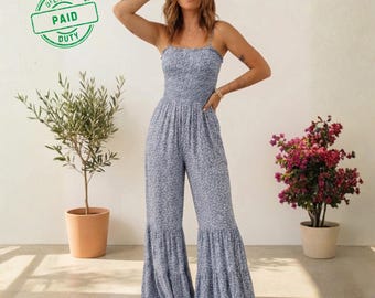 Combinaison bohème sans manches pour femme, coupe ample, bretelles fines