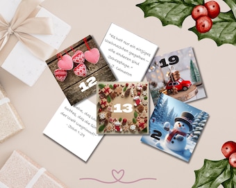 Adventskalender mit Bibelversen / 24 Christliche Adventkarten zum Ausdrucken / Weihnachtskarten PDF Descargar / Sofort druckbar
