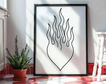 Heart on Fire Line Art Print: Throne of Glass, Fireheart (Digital Download)