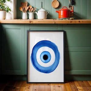 Evil Eye Wall Art - Poster Print, Evil Eye Print, Watercolor Art for Interior, Greek Home Decor, Evil Eye Watercolor, Hanging, Digital Art