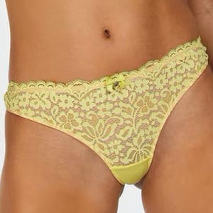 Hunkemoller Yellow Floral Delicate Sheer String Lace Thong Size 2XL
