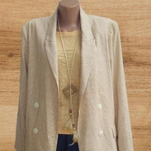 Pimkie Beige Double-breasted Linen Blend Blazer Size M