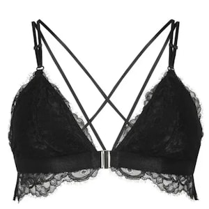 Hunkemoller Black Sheer Triangle Bralette Lace Bra Size 65B