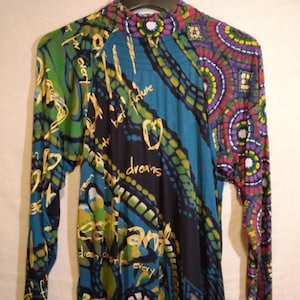 Desigual Blue Unique Artistic Women&#39;s Blouse Size L