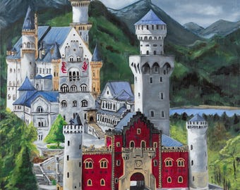 Vintage Willy Reinhardt Oil Painting – Neuschwanstein Castle in