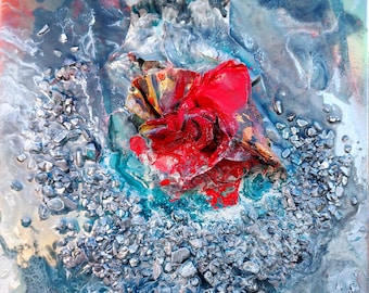 Original Modern Abstract Painting Resin Wall Art Volcanoes Lava Scandinavia Glass Finish Wall Decor Fire and Ice II