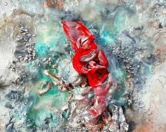 Original Modern Abstract Painting Resin Wall Art Volcanoes Lava Scandinavia Glass Finish Wall Decor Fire and Ice
