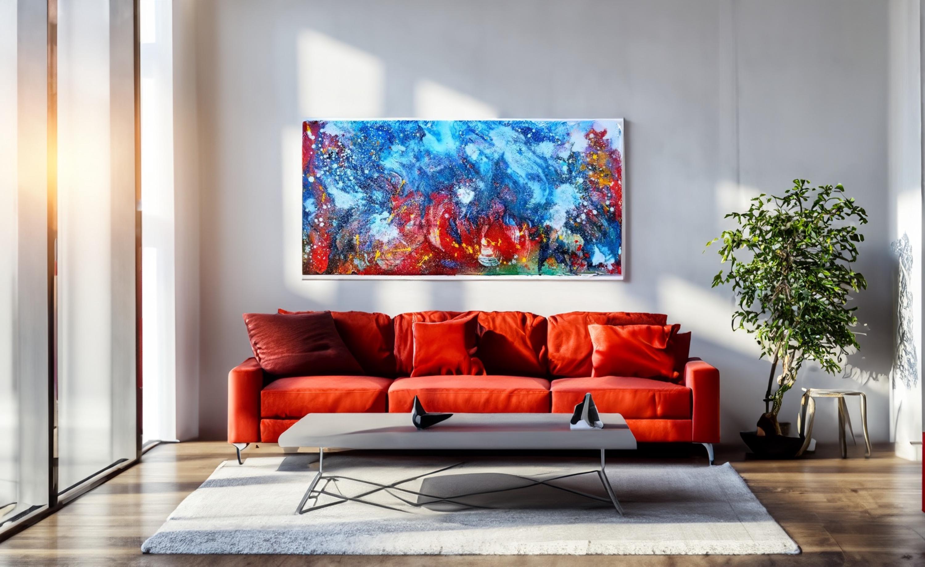 Abstract Painting on Canvas Original Ocean Large Wall Art Coastal Decor Hawaiian Waves Volcano Huge Oil Textured Painting Fire and Ice