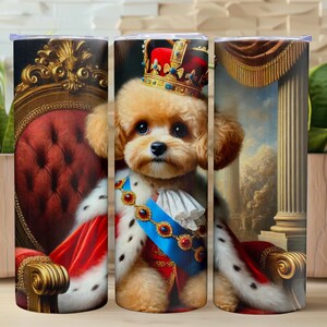 ロイヤルパップポートレート - 威厳のあるマルプー犬のアートプリント、キング犬の壁飾り、面白いペットの王族への贈り物、王冠をかぶったかわいい犬のイラスト