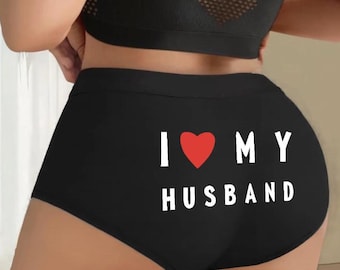 Plus Size Boxer Shorts | "I Love My Husband" Letter Print Underwear