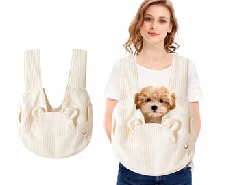 Breathable Pet Front Carrier, Soft Quilted Polyester, Bear Ear Design Sling
