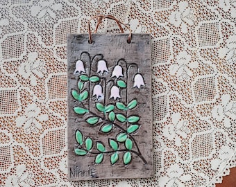Retro / Blumen / Keramik / Steingut / 18 1/4&quot; x 4 1/2/&quot; / Wanddekor / Wandbehang / Ninnie Forsgren / Sweden