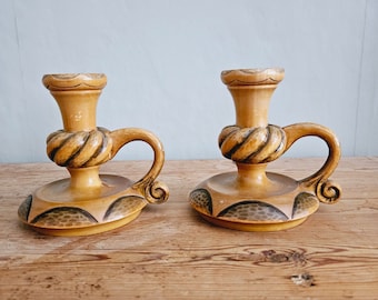 Wonderful vintage handmade/handcarved wood candle holders from Sweden
