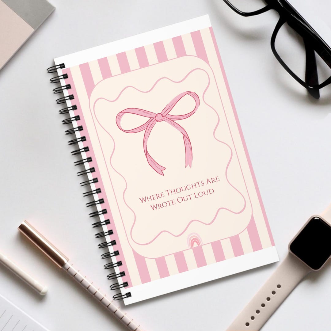 Pink Bow Notebook, Notepad, Stripes | Feminine Lined Journal - Etsy