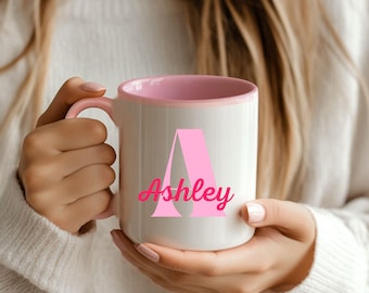 Monogram Mug Personalized Mug for Girl Pink Gift for Girl Pink Mug Gift for Her Custom Initial Mug Cute Gift for Teenage Girl Gift for Teen