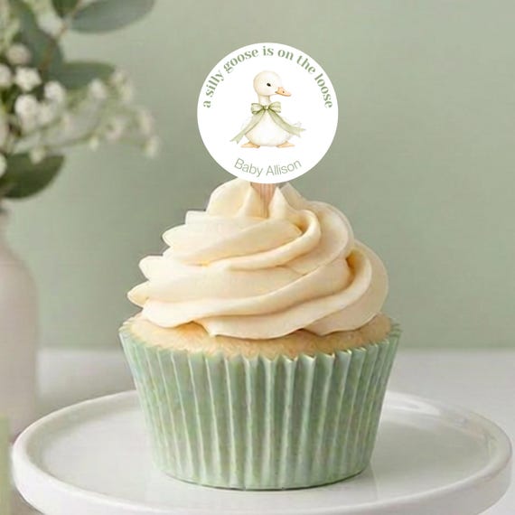 A Silly Goose Is On The Loose Cupcake Topper Baby Shower Cupcake Topper for Baby Shower A Silly Goose is Almost Loose Cupcake Pick for Baby