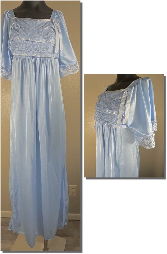 Sweetie Pie Vintage Silky Nylon Sky Blue Gown w La