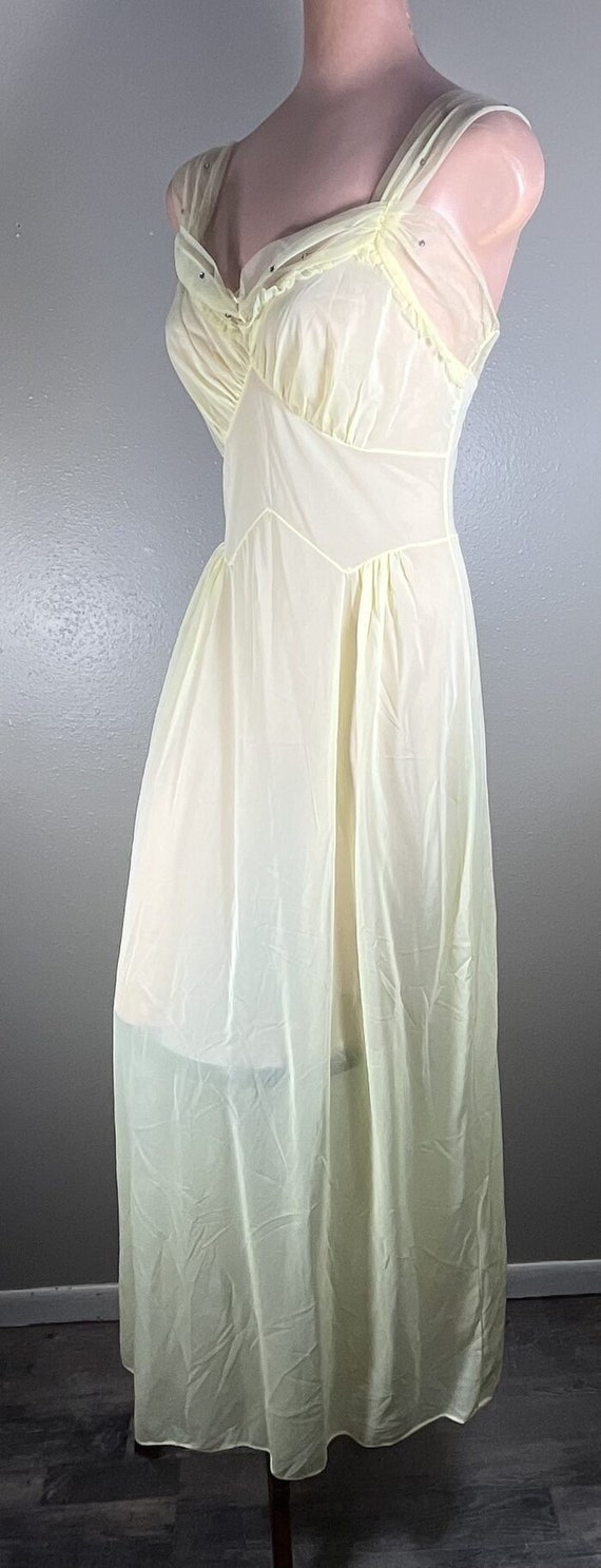 Beautiful Lemon Nylon Tricot Vintage Gown With Ch… - image 3