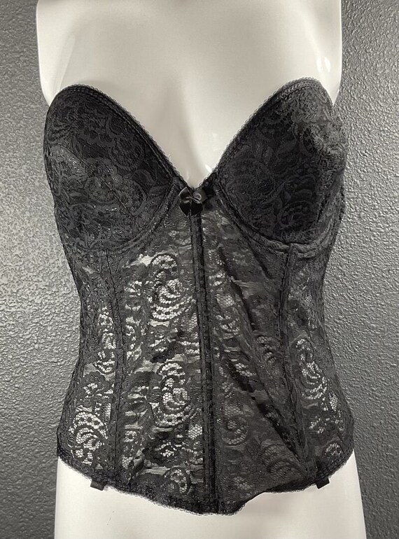 Vintage Black Lace Long Line Bra Merrywidow Corse… - image 3