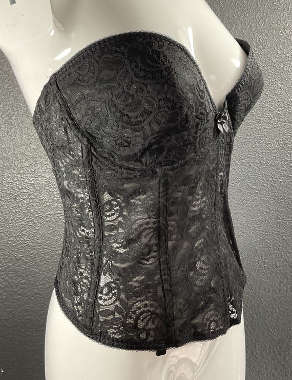 Vintage Black Lace Long Line Bra Merrywidow Corse… - image 4