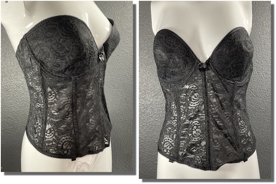 Vintage Black Lace Long Line Bra Merrywidow Corse… - image 1