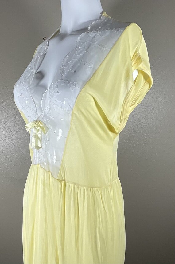 Lemon Yellow Vintage 1950s Rayon Gown w Embroider… - image 3