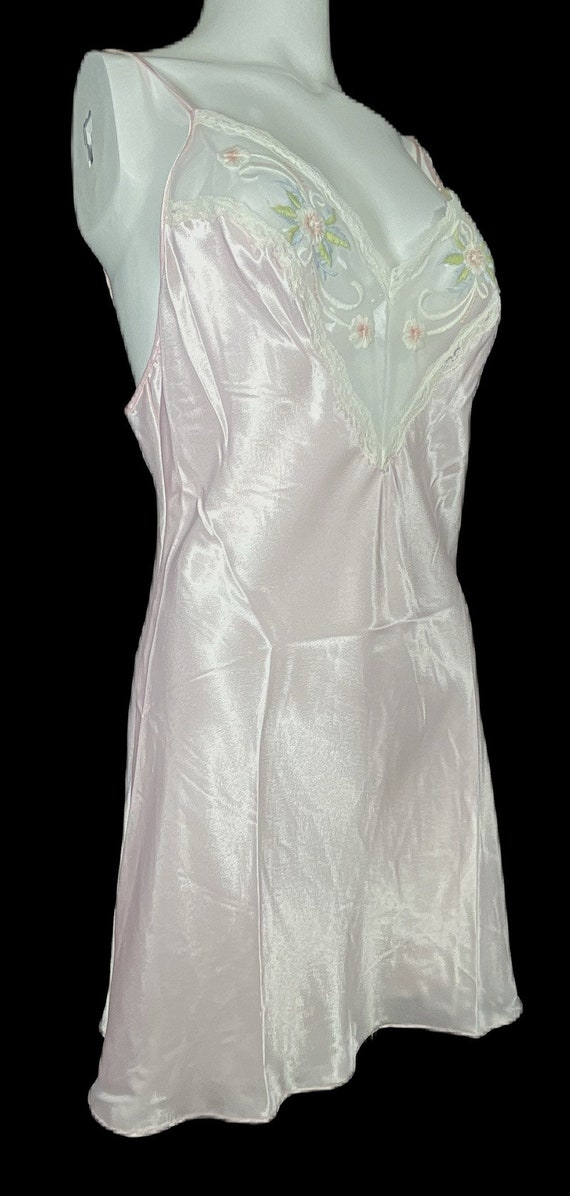 Vintage Liquid SATIN Shiny Pink Gown Embroidered … - image 2