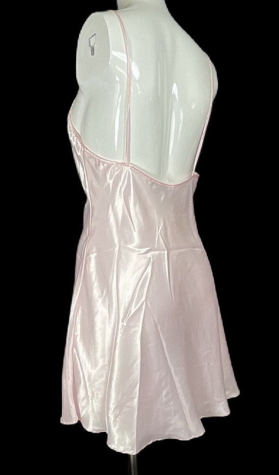 Vintage Liquid SATIN Shiny Pink Gown Embroidered … - image 3