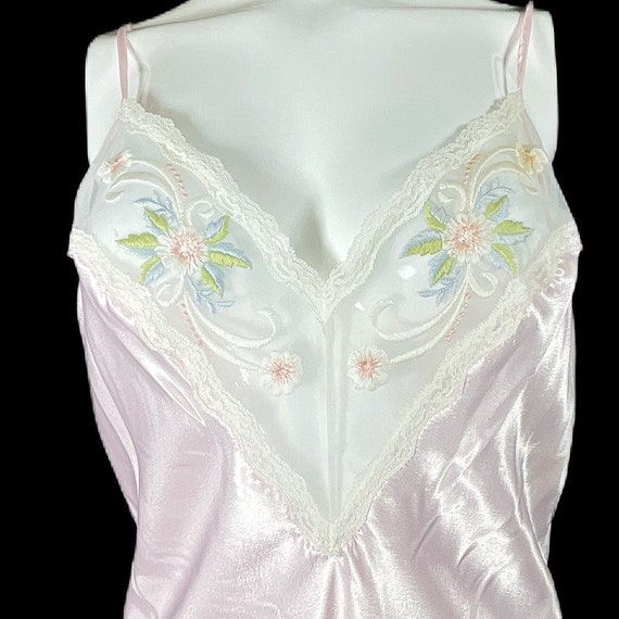 Vintage Liquid SATIN Shiny Pink Gown Embroidered … - image 4