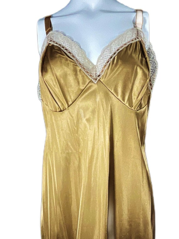 Shiny Vintage Bronze Nylon Full Slip Beautiful La… - image 2