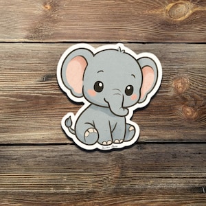 Chibi Elephant Sticker – Cute Kawaii Safari Animal Vinyl Decal for Laptop, Water Bottle, Notebook | Elephant Gift Idea