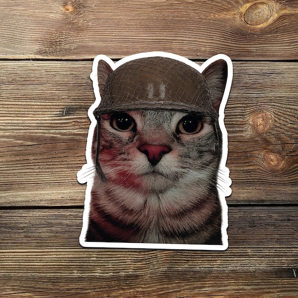 War Cat Sticker – 1000 Yard Stare Meme Cat Vinyl Decal