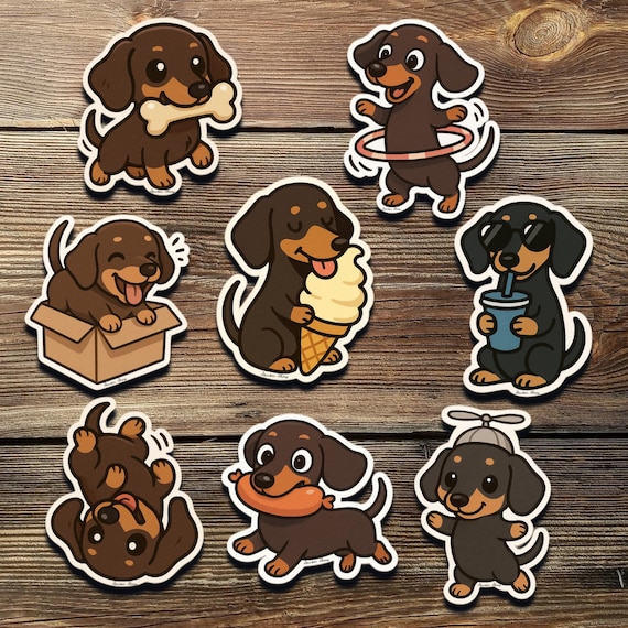 Kawaii Dachshund Sticker Pack – Waterproof Wiener Dog Decals