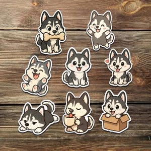 Cute Husky Dog Vinyl Sticker Pack, Kawaii Puppy Decal Set for Laptops Water Bottles Journals Scrapbooking and Pet Lovers Gifts