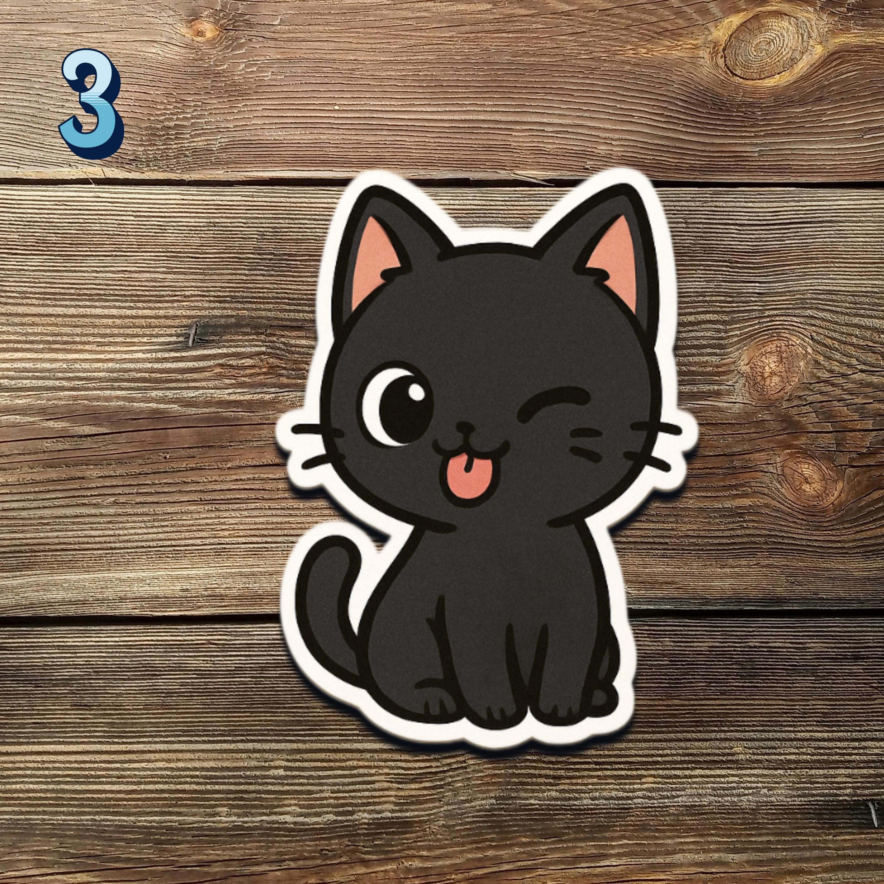 Black Cat Sticker Set: Kawaii Kitty Waterproof Vinyl Stickers - Etsy