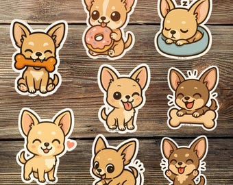 Zestaw naklejek Chihuahua – urocze naklejki z kawaii dogami | Naklejki winylowe Chibi Chihuahua Puppy na laptopa, butelkę z wodą, planer