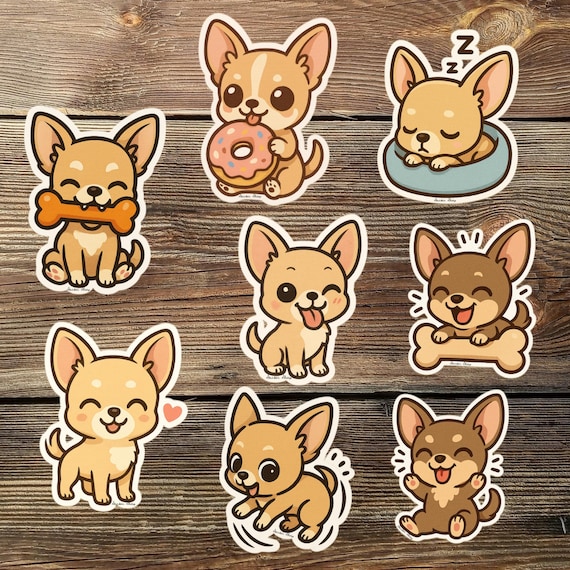 Chihuahua Sticker Bundle – Cute Kawaii Dog Stickers | Vinyl Chibi Chihuahua Puppy Decals for Laptop, Water Bottle, Planner