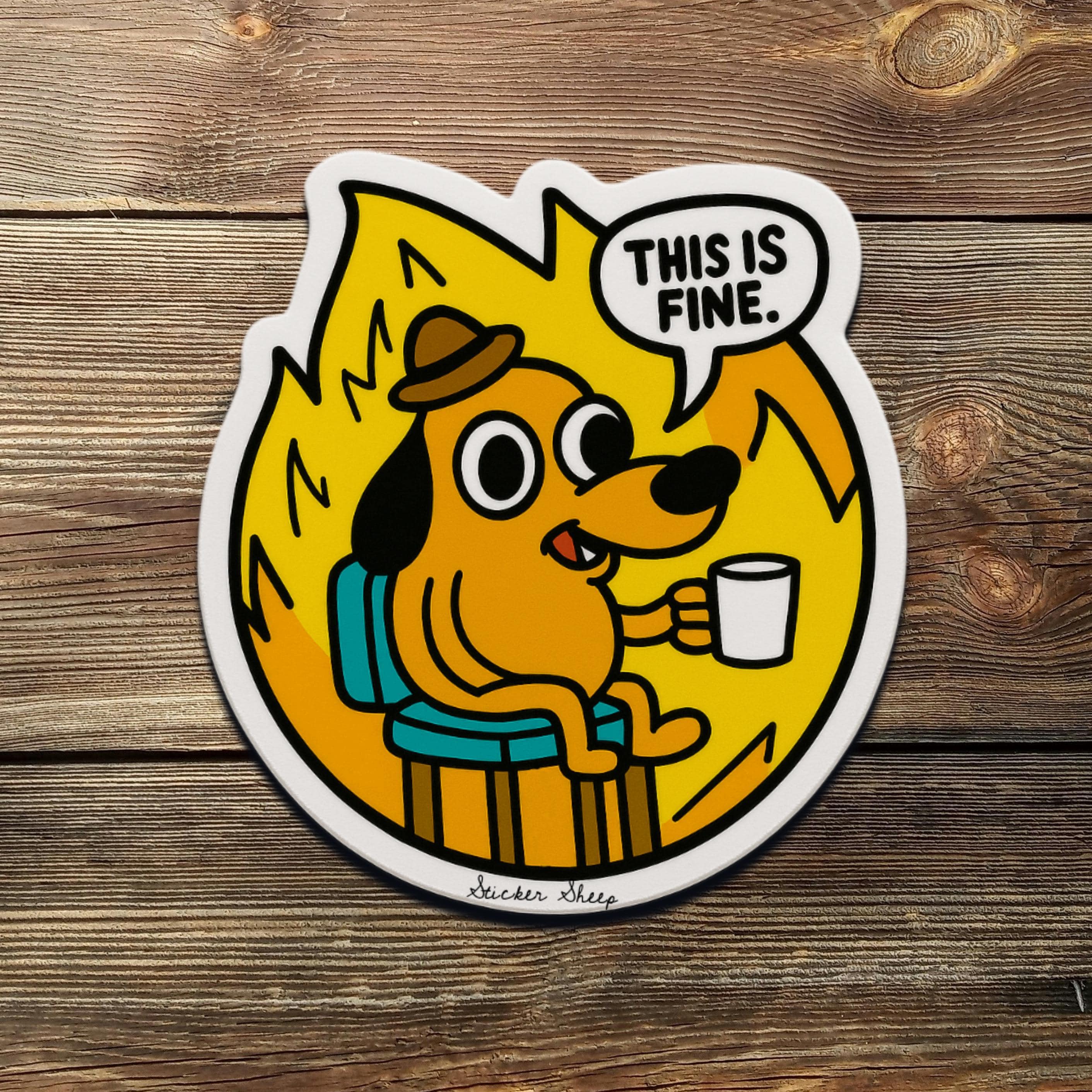 This Is Fine Meme Sticker: Funny Crisis Dog Vinyl Decal