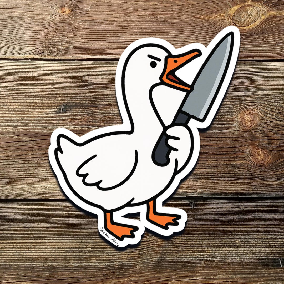 Angry Goose With Knife Sticker – Funny Chaos Bird Vinyl Decal, Meme ...