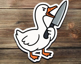 Sticker en vinyle Angry Goose with Knife : Sticker mème drôle