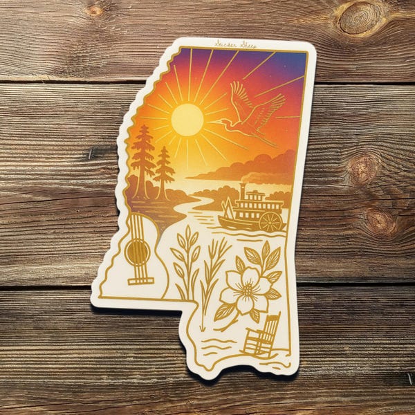 Mississippi State Aufkleber | Magnolia, Flussboot-Vinyl-Aufkleber