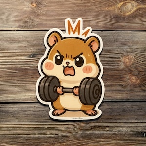 Funny Gym Hamster Sticker – Cute Kawaii Hamster Lifting Weights, Workout Motivation Vinyl Decal for Water Bottles & Laptops