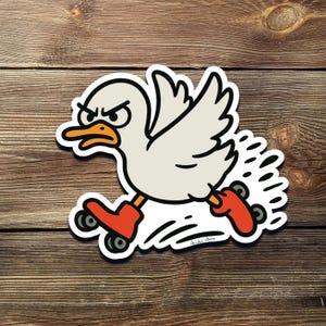Angry Duck on Roller Skates Sticker – Funny Cartoon Bird Vinyl Decal for Laptop, Water Bottle, Notebook, Skater Animal Vibes