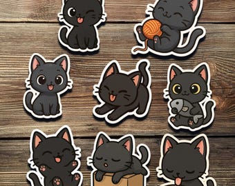 Black Cat Sticker Set: Kawaii Kitty Waterproof Vinyl Stickers