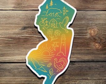New Jersey State Sticker | Bear, Lighthouse & Beach Design | NJ Pride Vinyl Decal for Nature Lovers, Travelers and Coastal Gift Fans