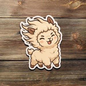 Funny Alpaca Sticker – Cute Kawaii Windblown Llama Vinyl Decal for Water Bottles, Laptops, Journals & Animal Lovers