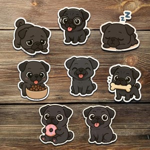 Cute Black Pug Dog Sticker Pack Kawaii Cartoon Vinyl Decals for Laptop Water Bottle Planner Scrapbook Gift for Pet Lovers Dog Mom