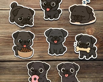 Kawaii Black Pug Stickers | Waterproof Vinyl Decals
